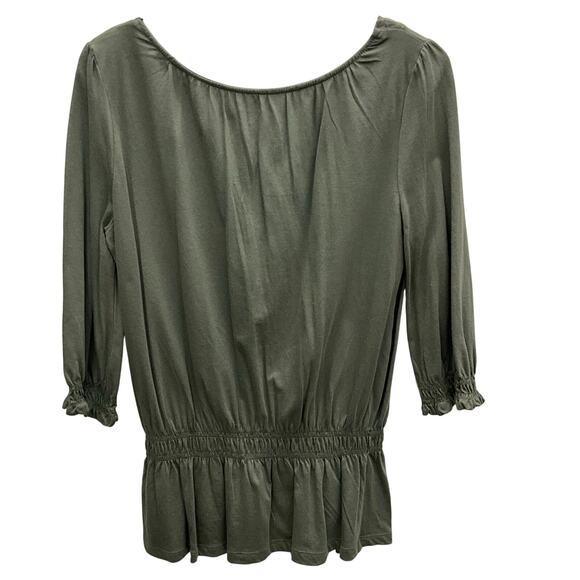 Croft & Barrow Olive Green Peplum Top With Faux Keyhole Neckline Size Small NWT - Picture 6 of 8